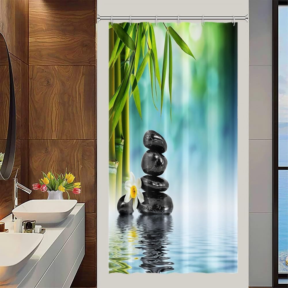Zen Spa Shower Curtain Zen Stone Shower Curtain Lotus Bamboo Water Reflection Relaxing Meditation Waterproof Cloth Fabric Bathroom Curtains Set with Hooks Bath Bathtub Home Decor 36x72 inch (36"W x 72"L (Pack of 1) / Green 06)