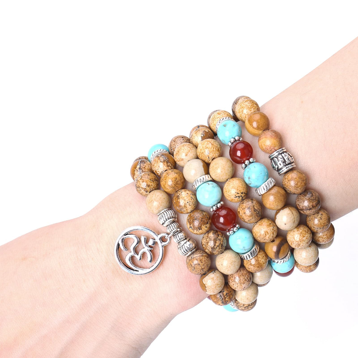 Necklace 108 Mala Beads Bracelet Buddhist Prayer Pendant Necklace (Picture Jasper)