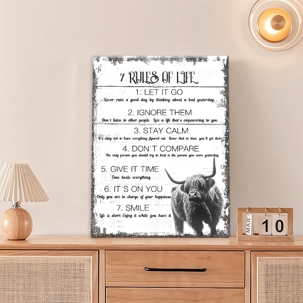 7 Rules of Life Signs Wall Art Inspirational Motivational Quotes Cow Wall Decor Pictures Painting Canvas Prints Framed Home Artwork for Bedroom Classroom Office 20"x24" (7 Rules Of Life / 24"L x 20"W)