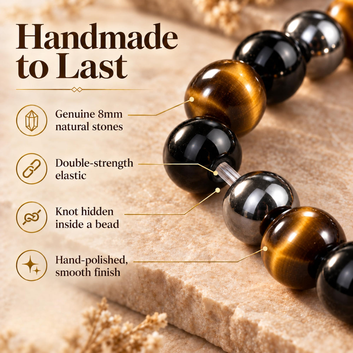 Triple Protection Gold 8mm Beaded Bracelet (Triple Protection Gold / Small)