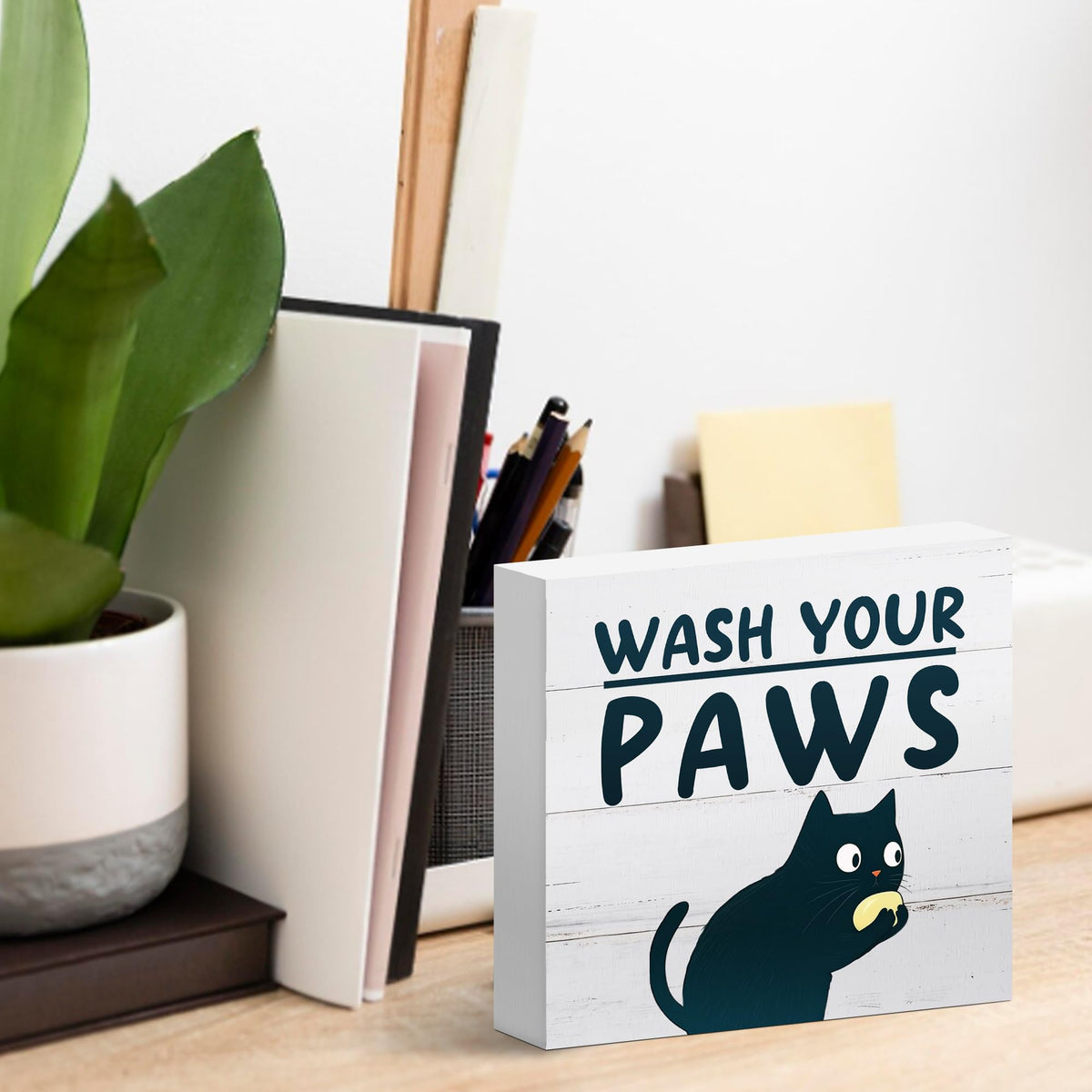 Funny Bathroom Cat Decor for Washroom Basin Farmhouse Toilet Table (Green)