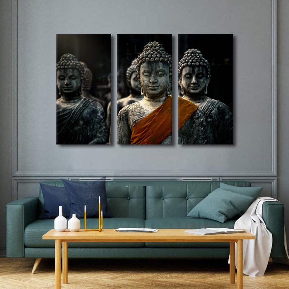 Buddha Home Wall Art Decor 3 Panel Living Room Buddha Wall Art Thailand Buddha Pagoda Picture Printing for Buddhist Believers Office Wall Decor Stretched and Framed Ready to Hang 36x24 in (36x24 in / 3PANEL-12)
