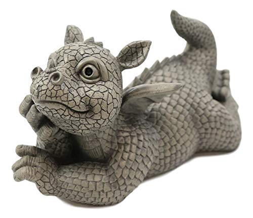 Ebros Wishful Thinking Baby Dragon On The Ground Statue 12" Long Fairy Garden Faux Stone Resin Finish Figurine (Wishful Thinking on the Ground)
