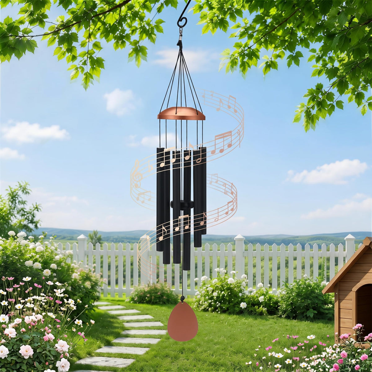 37" Large Aluminium Wind Chimes for Outside Deep Tone Black (Black)
