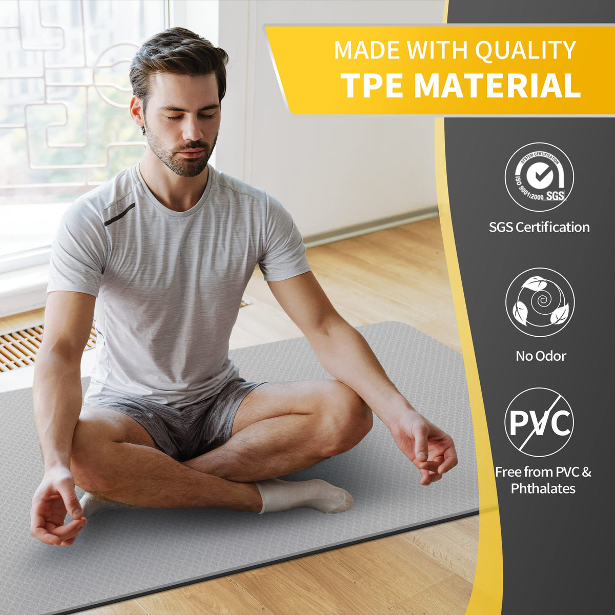 Extra Wide Yoga Mat for Women and Men (72" x 32" x 6mm / Gray)