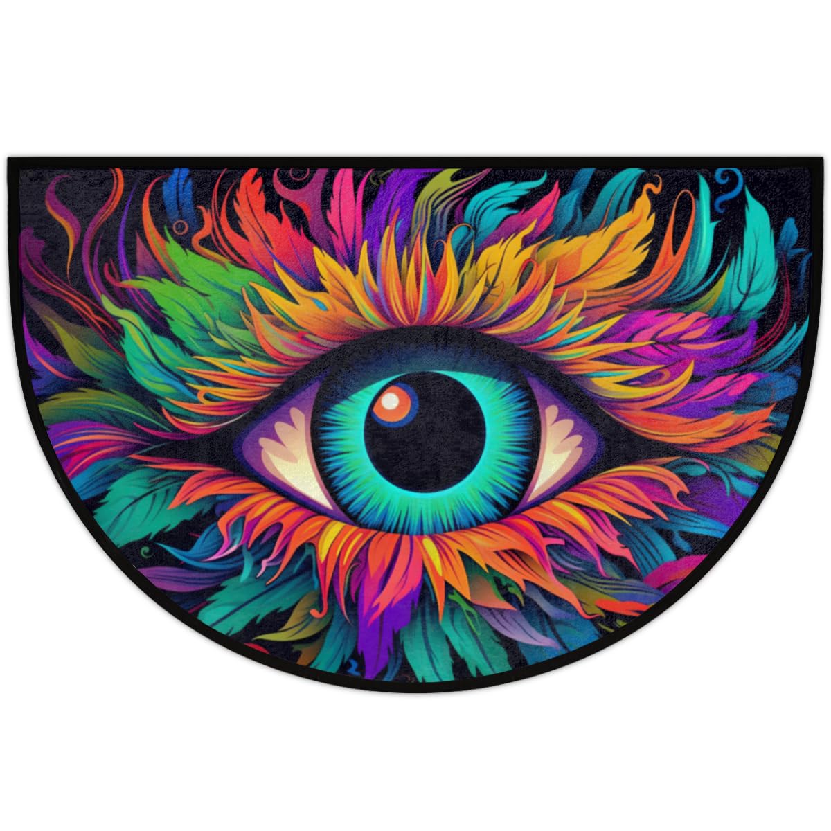 Colorful Eyes Abstract Print Half Round Door Mat Outdoor Entrance Large 24"x36" Half Circle Welcome Entrance Way Mat Semi Circular Front Door Mats Area Rug for Garage (H 02)