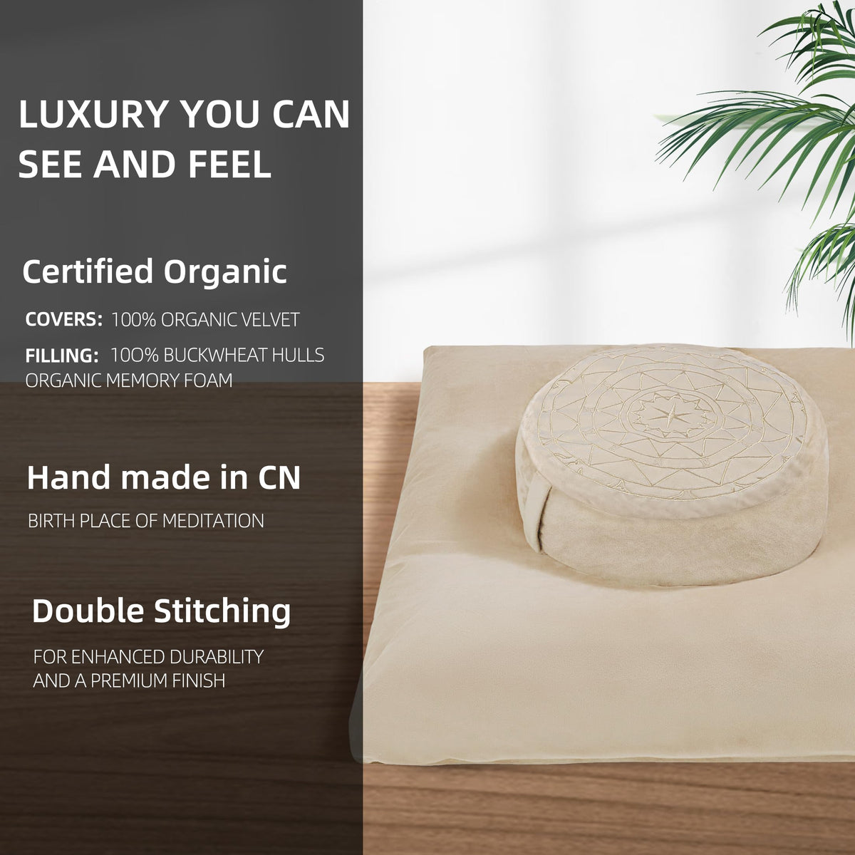 Zafu & Zabuton Meditation Cushion Set (Khaki)