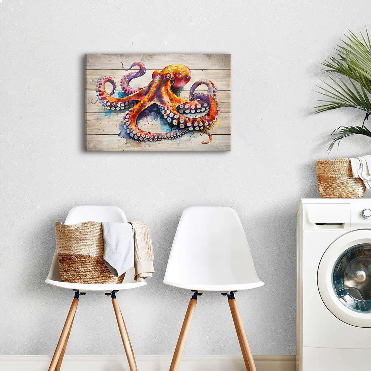 Watercolor Octopus Wall Art for Bathroom Canvas Marine Life Decor Sea Ocean Nautical Theme Picture Prints Underwater Animal Poster Sea Life Painting Artwork Living Room Office Decoration 16x24" (24"L x 16"W / Octopus)