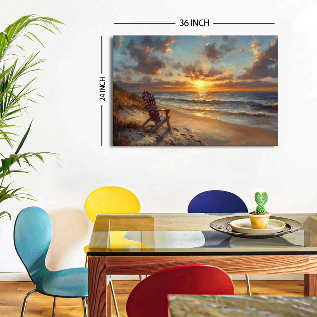 Coastal Wall Art Beach Seascape Print Painting Ocean Nature Landscape Canvas Poster Nautical Sunset Pictures Wall Decor for Bathroom Beachy Chair Coast Artwork Living Room Office Home Decoration 24x36 (36"L x 24"W / Beach)