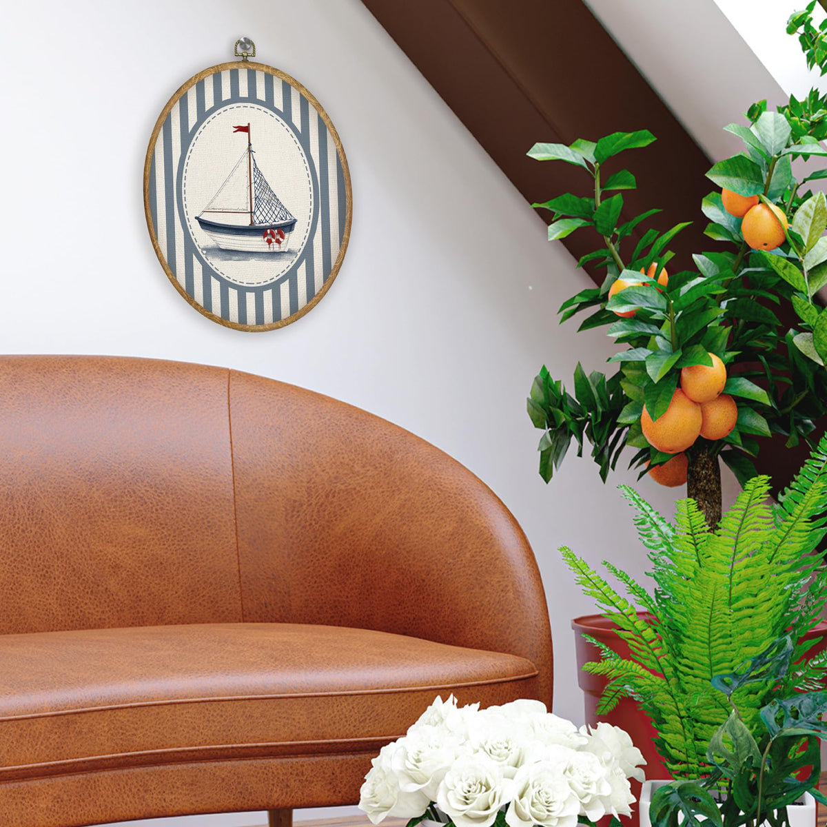 Coastal Sailboat Nautical Nursery Oval Wall Art Decor (Color033)