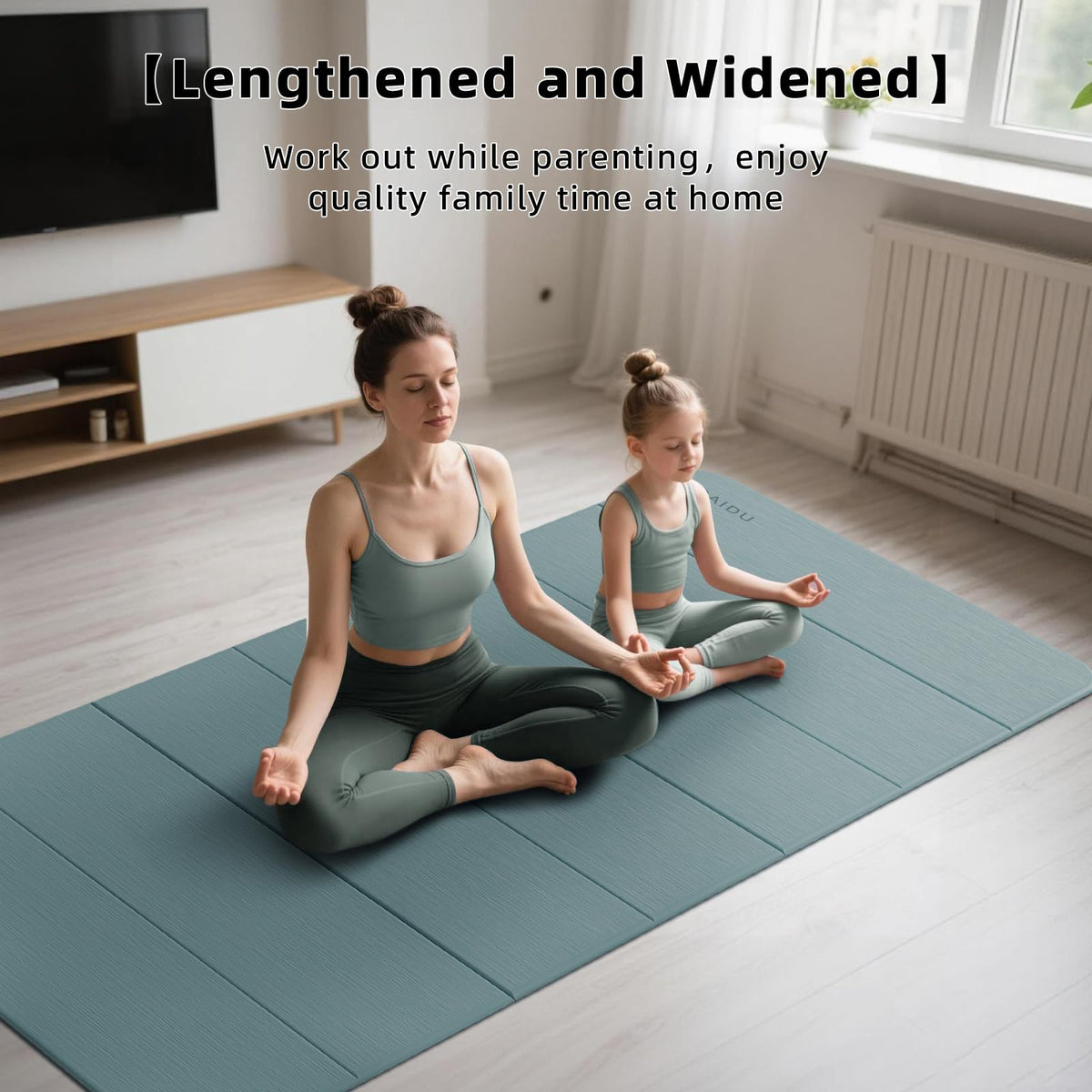 Foldable Yoga Mat 10MM Thick 75‘’x40‘“ Quick Fold Easy Storage (Deep green+Black)