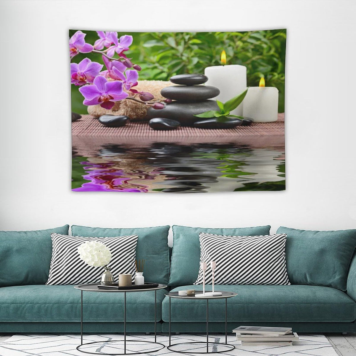 Spa Tapestry Wall Hanging Floral Zen Purple Waterfall Meditation Massage Stone Calm Tranquil Nature Tapestries Home Decor for Living Room Bedroom Farmhouse Kitchen Dorm 30"x40" (30"L x 40"W / Zen-1)