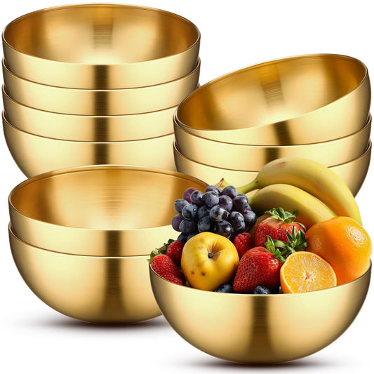 10 Pcs 9.8 Inch Gold Bowls Stainless Steel Salad Mixing Bowls (9.8 Inch / Gold)