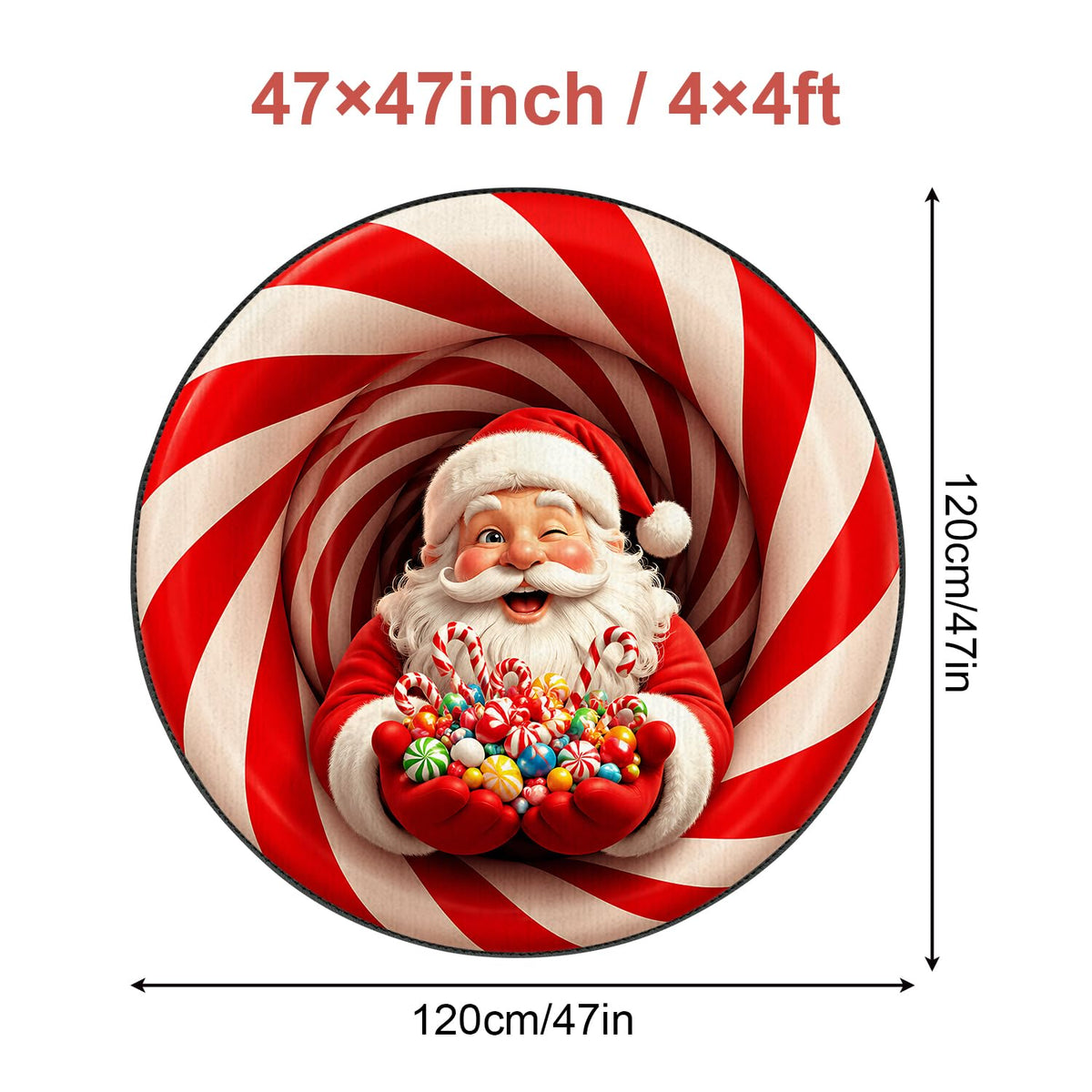 Christmas Santa Candy Cane Round Area Rug 4ft (101 / 4' (Round))