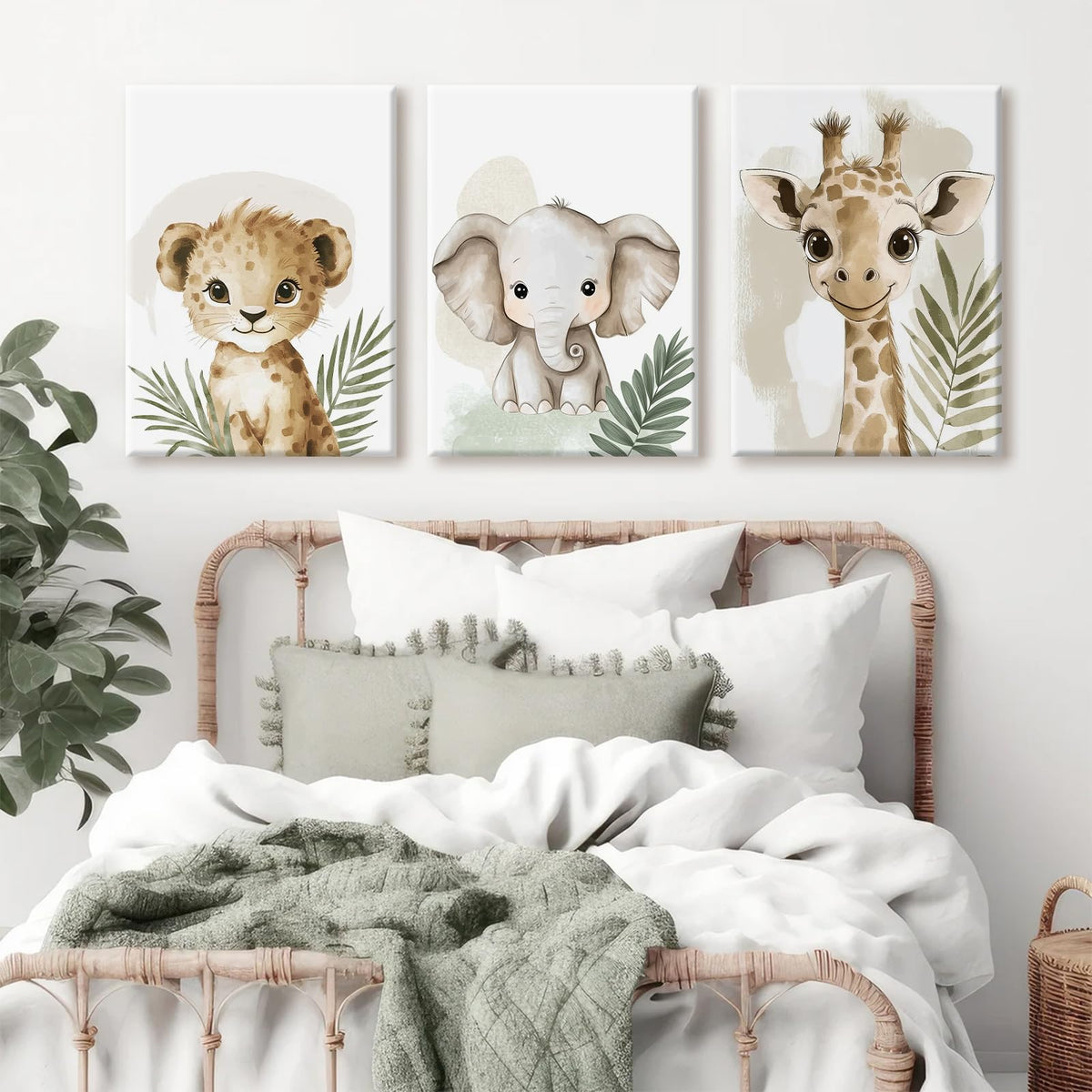 Nursery Animal Wall Art Decor Baby Boy Kids Room Pictures Safari Jungle Nursery Canvas Wall Decor Toddler Woodland Animals Prints Cute Giraffe Poster Artwork for Bedroom 12x16x3 Inch Wrapped Canvas (12x16 Inch Wrapped Canvas / Leaf Elephant Prints)