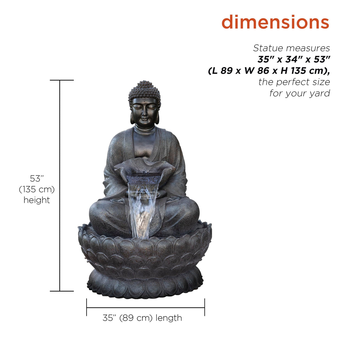 WIN1170 53" Outdoor Floor Calming Buddha Statue Waterfall Fountain (Gray)