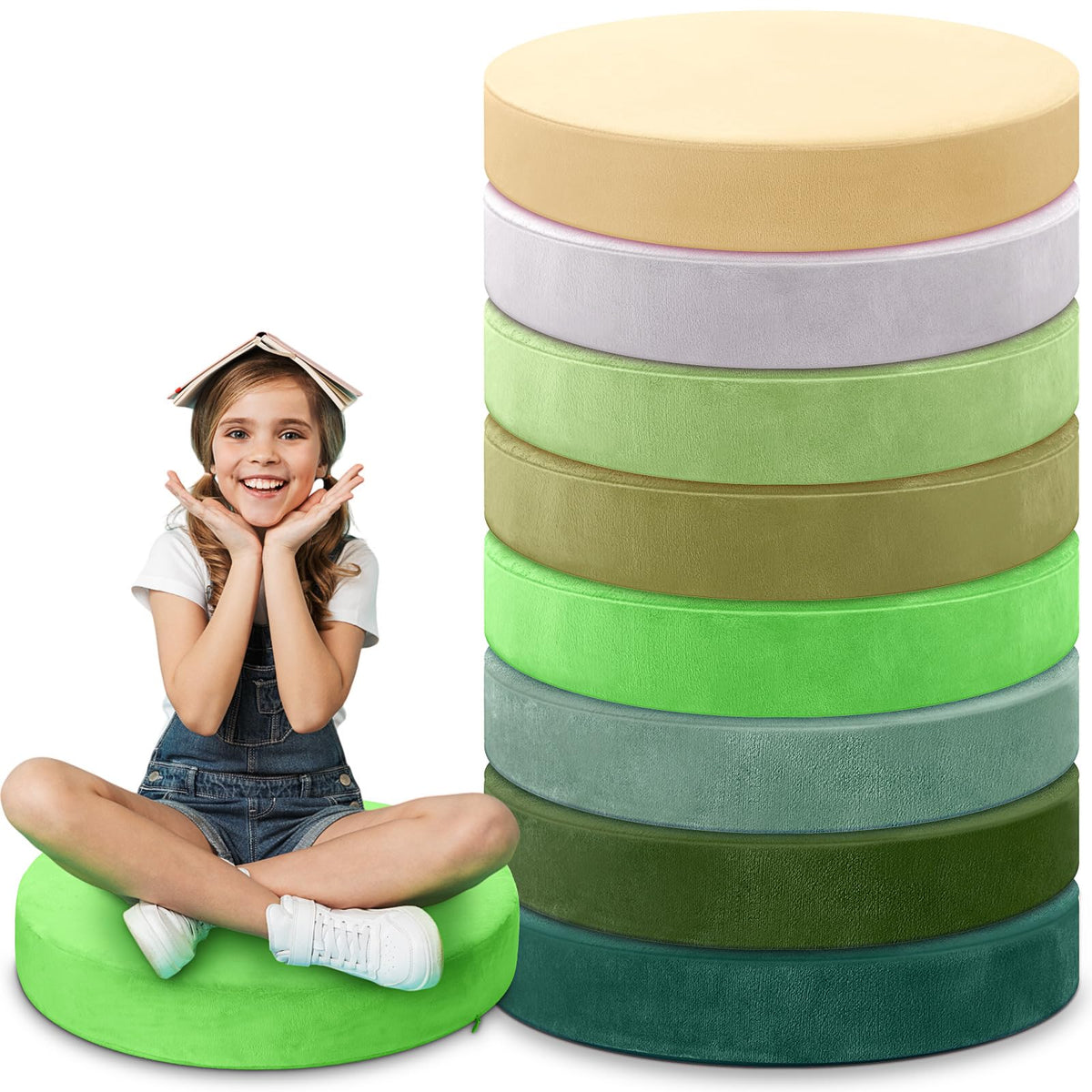 8 Pcs Round Floor Pillow Cushions for Kids Classroom 15'' Soft Flexible Seating Classroom Elementary Extra Thick Floor Cushions for Daycare Kindergarten Reading Corner Library (Forest Green)