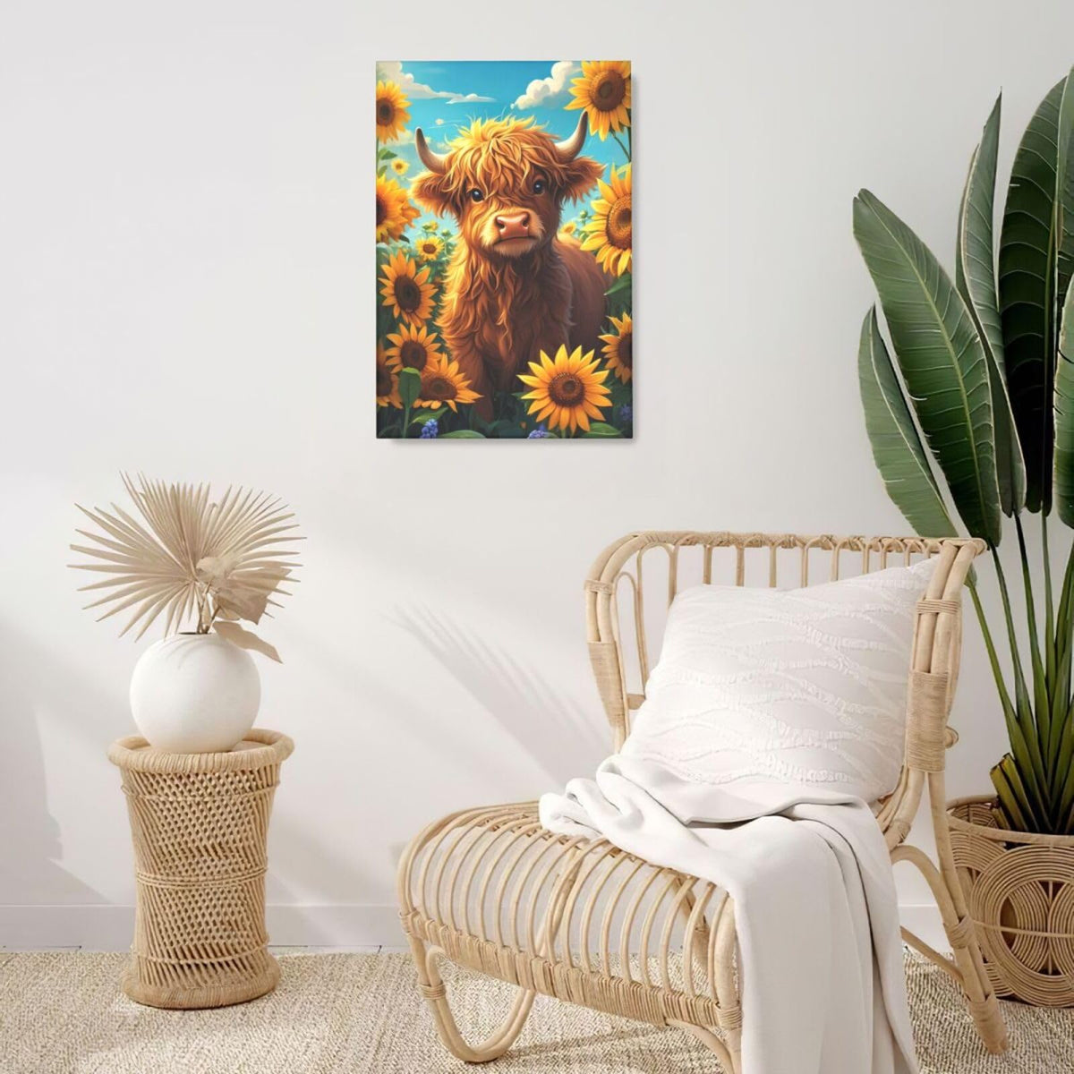 Rustic Country Highland Cow Wall Art For Kids Cow Sunflower Nursery Canvas Wall Decor Farm Animal Pictures Paintings Prints Cattle Artwork Framed Decorations For Bathroom Bedroom Living Room Office Gifts 16" x 24" (Highland Cow / 24"L x 16"W)