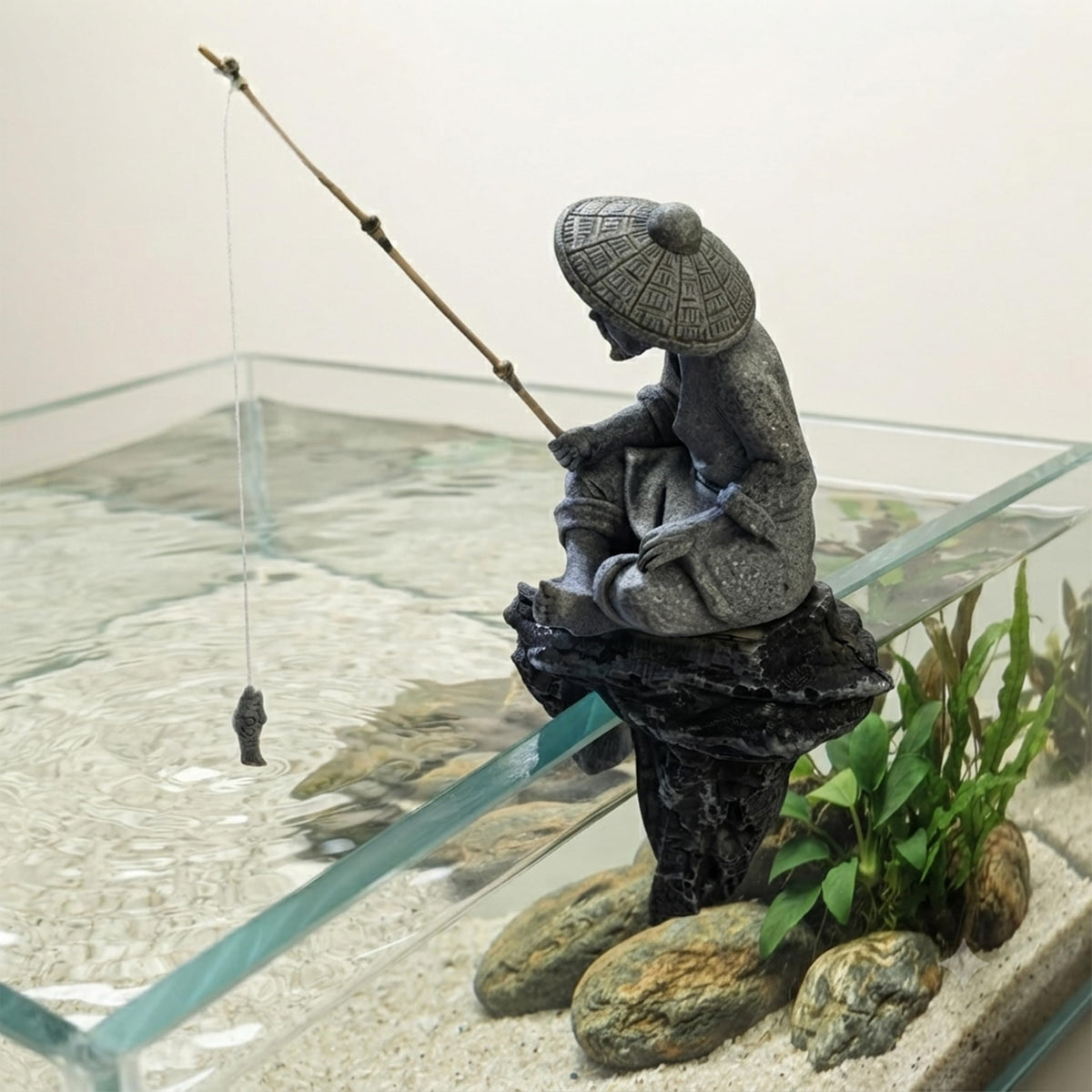 Zen Fisherman Statue with Rock (B Fisherman)