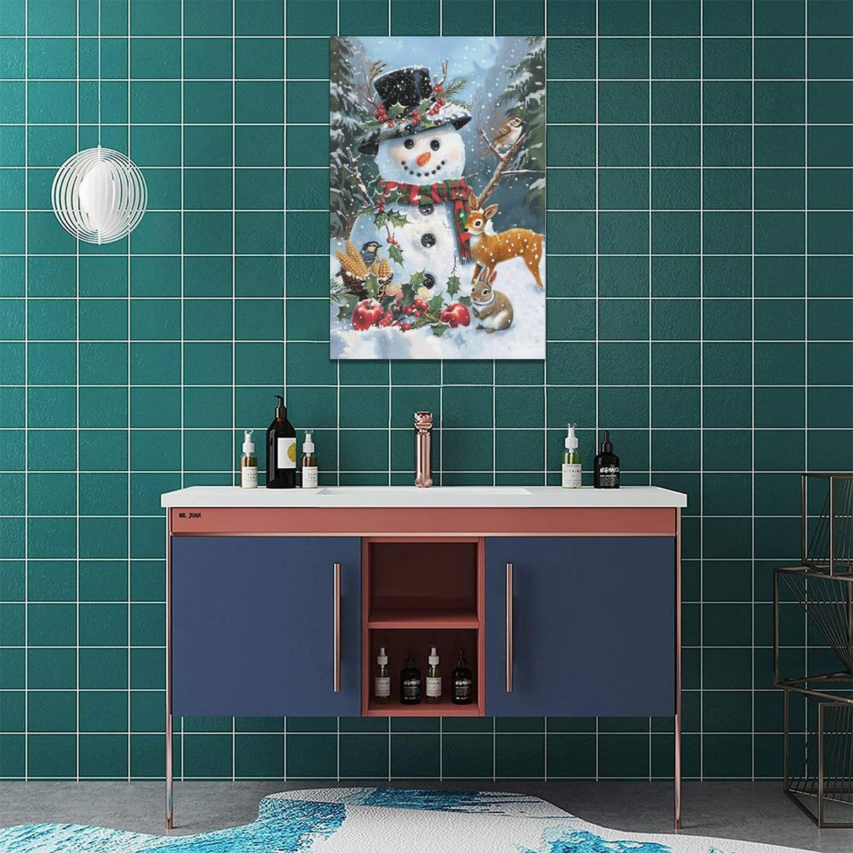 Snowman Wall Art Winter Pictures Christmas Canvas Wall Decor Snowman Painting Home Modern Artwork Decorations Framed for Living Room Bedroom Bathroom Office 16 x 24 inch (16" x 24" / Snowman)