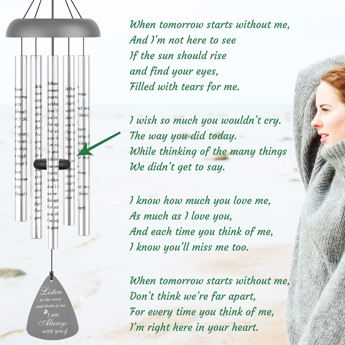 36'' Sympathy Wind Chimes Memorial Gift for Loss of Loved One Gray (36 inches)