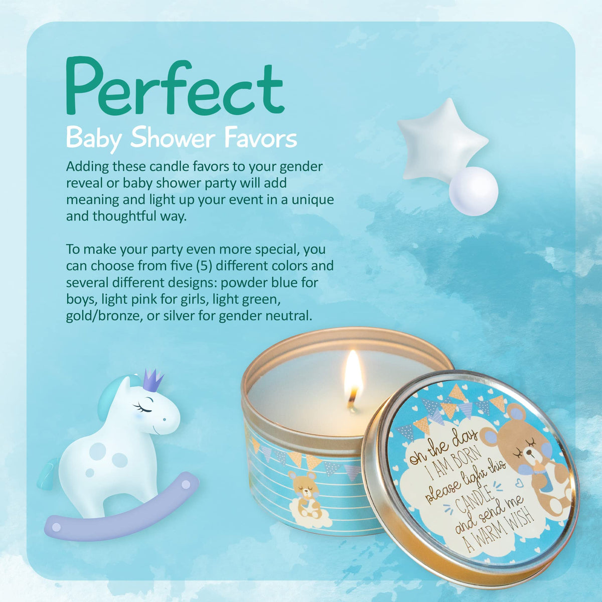 Baby Shower Candle Favors for Boy (Blue-2-9pk)