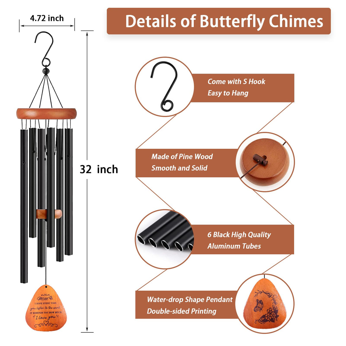 Mom Gift 32" Mom Birthday Wind Chim Gifts