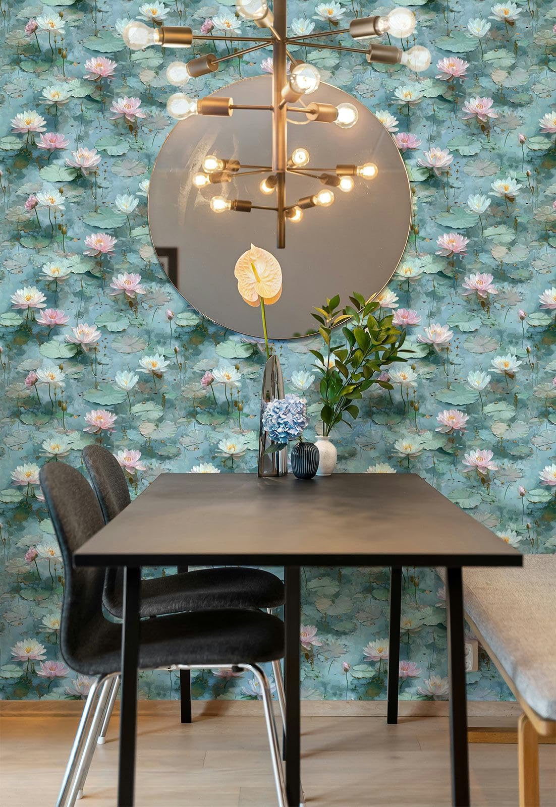 Blue Floral Lotus Peel and Stick Wallpaper (17.7" x 118")