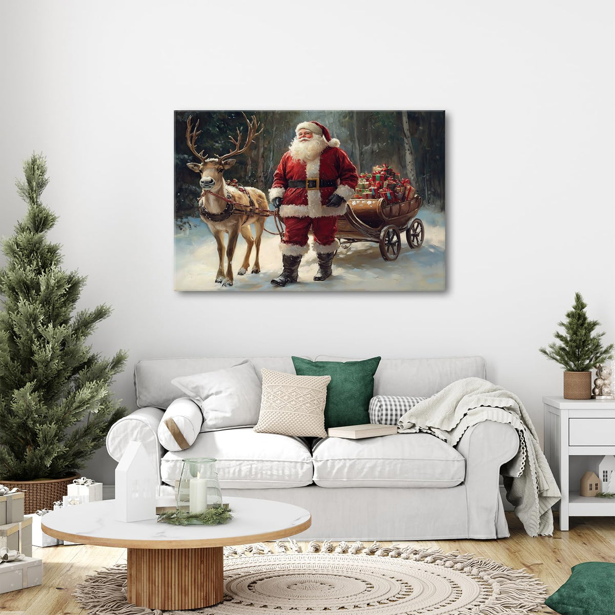 Winter Snowy Forest Landscape Wall Art Santa Style Painting Home Decoration 32x48in (48"L x 32"W / Santa Claus)