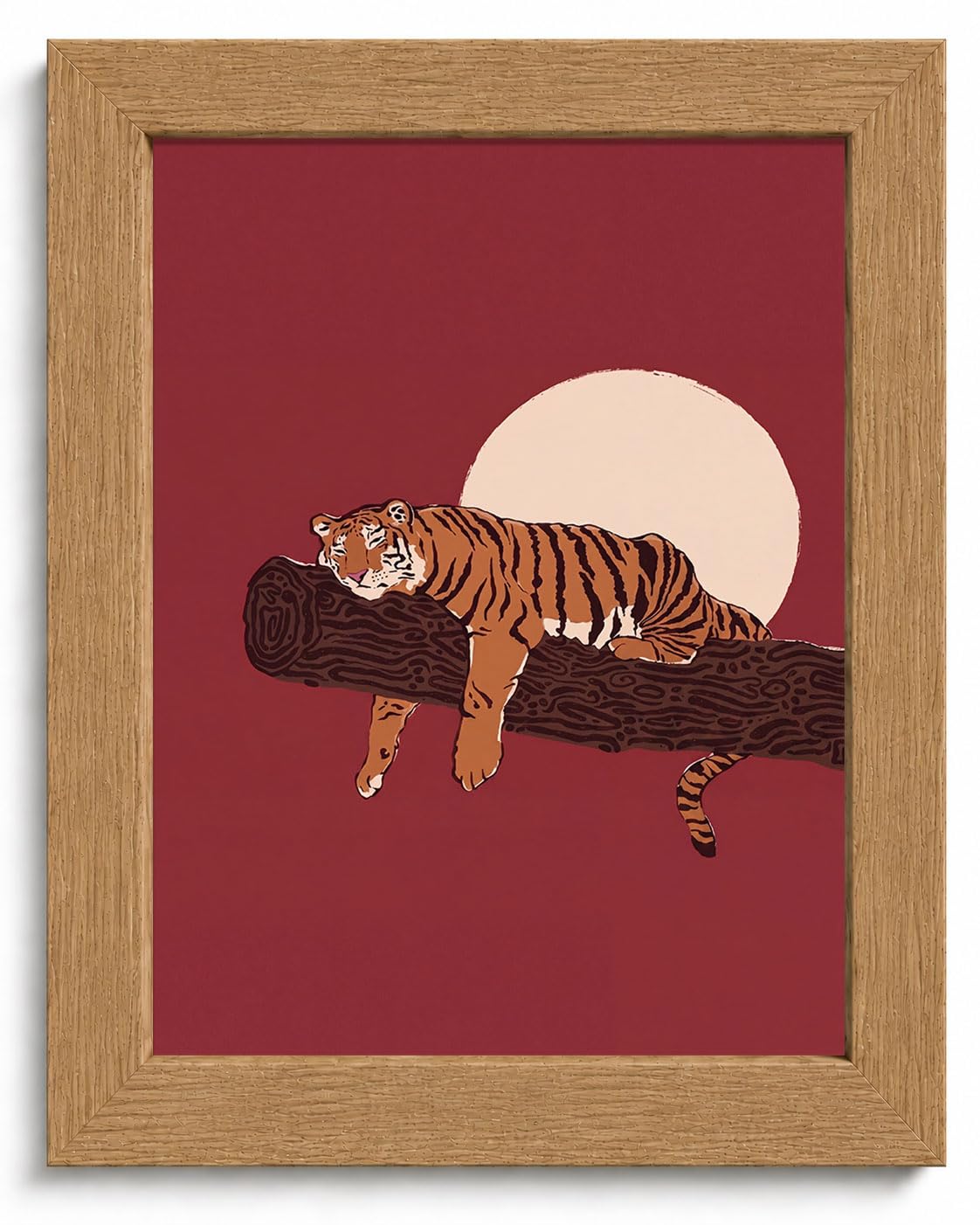 Japanese Sleeping Tiger Framed Wall Art Bold Red Amber Wildlife art (Japanese Tiger / 10"L x 8"W)