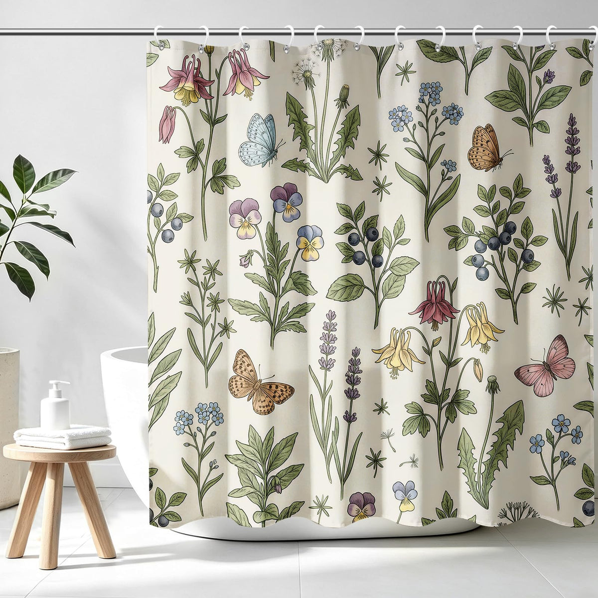 Floral Spring Shower Curtain (Green - Botanical Floral / 72"W x 72"L (Pack of 1))