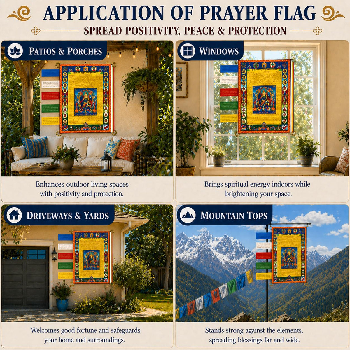 Vertical Tibetan Prayer Flags Outdoor Buddhism Decor Guru Rinpoche Lungta (Guru Rinpoche)