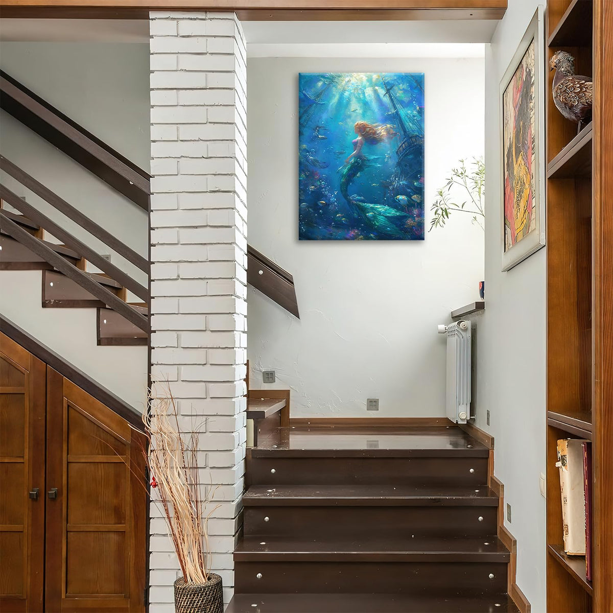 Mermaid Canvas Wall Art Ocean Picture Print Painting Framed ArtWork 16"x20" (Mermaid / 20"L x 16"W)