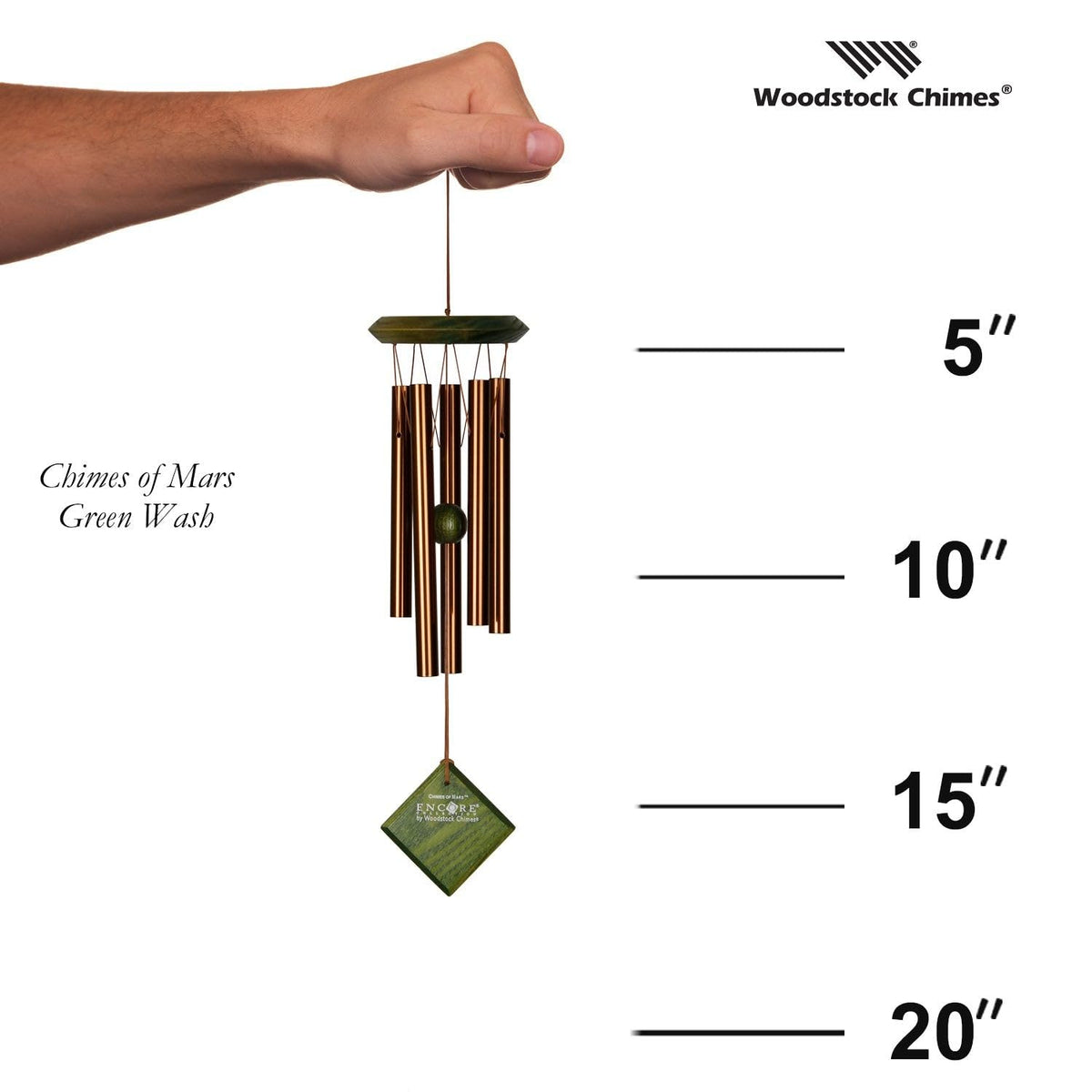 Woodstock Wind Chimes of Mars Wind Chimes for Outside 17" Green Small Light Sound Wind Chime Décor for Outdoor Garden (Green Wash)