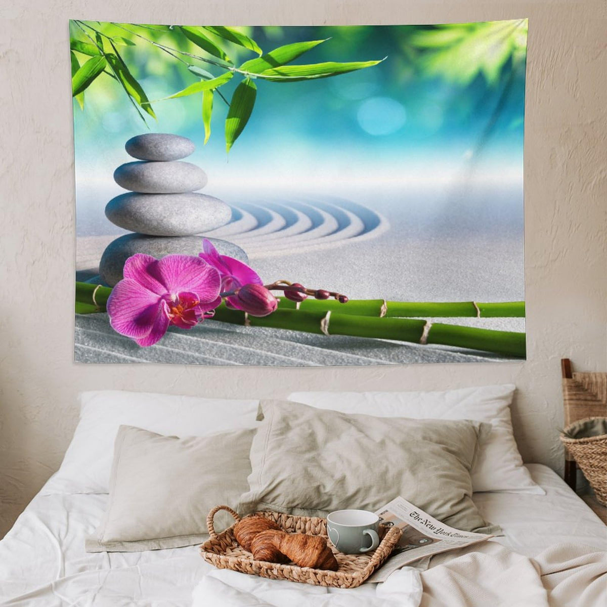 Spa Tapestry Wall Hanging Sand Orchid and Massage Stones Garden Yoga Zen Tapestries Home Decor for Living Room Bedroom Apartment Farmhouse Dorm 60"x80" (60"L x 80"W / Zen-15)