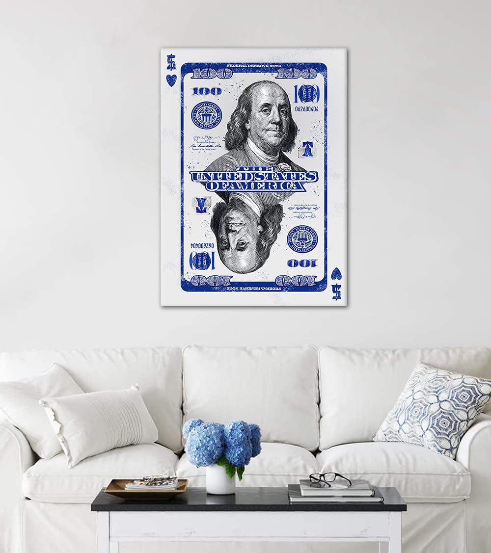 Double Benjamin Franklin 100 Dollar Bill Canvas Print Motivational Money Wall Art (Style_16 / 36"L x 24"W)