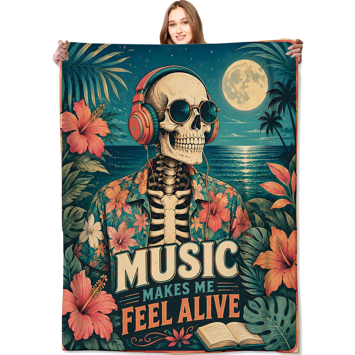 Music Skeleton Flannel Blanket (Music Skeleton / 60x80 inch)