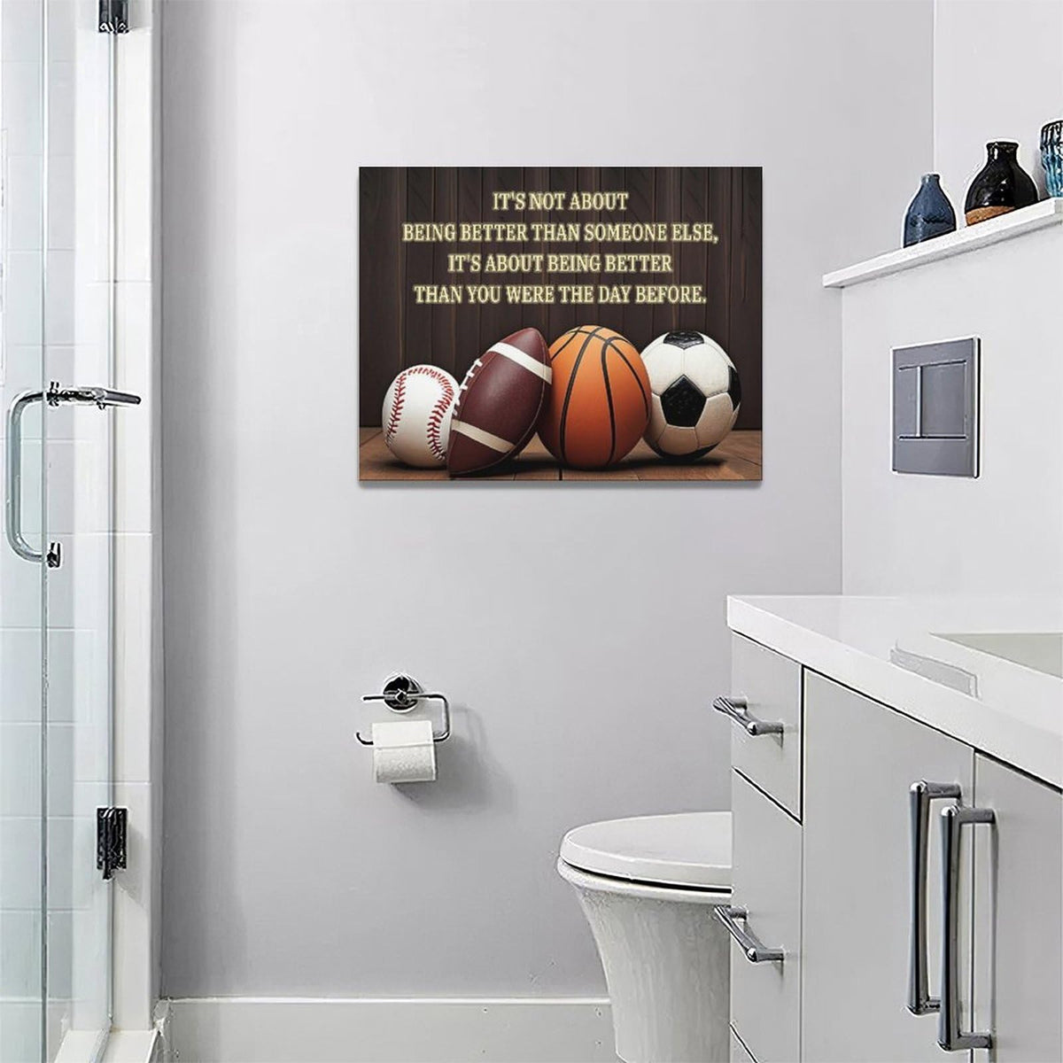 Basketball Soccer Wall Art Baseball Football Pictures Wall Decor Inspirational Quotes Canvas Painting Prints Sports Decor for Boys Bedroom Modern Artwork Home Decoration Gifts for Boys Men 20"x16" (Balls / 20"L x 16"W)