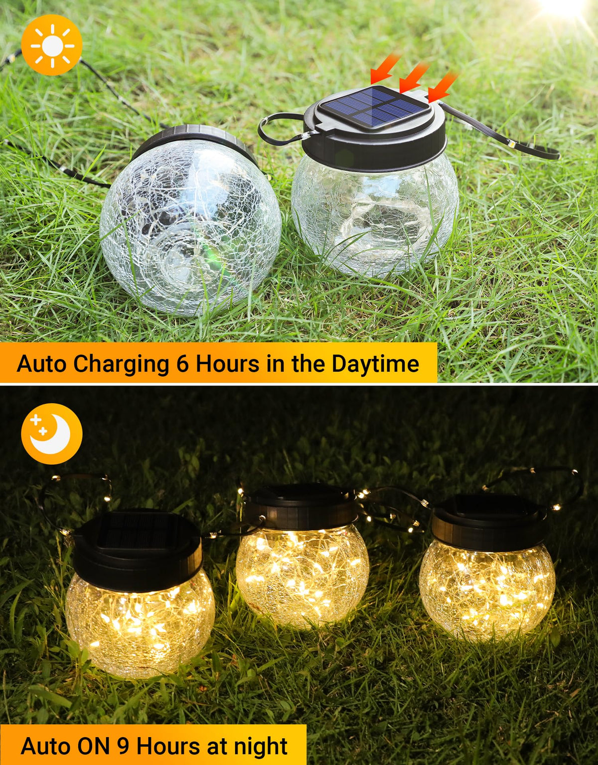 Solar Lantern Solar Lights Outdoor Waterproof 2 (Black Cap Warm White Light / 2 Pack)