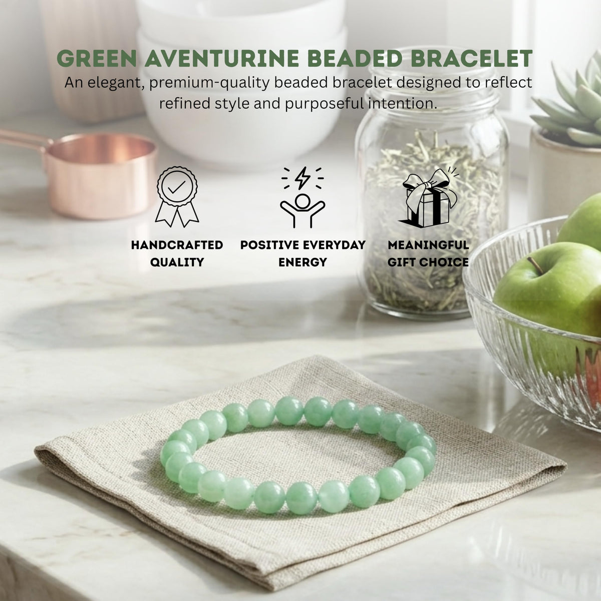 Green Aventurine Bracelet 8mm Beaded Bracelet (Green Aventurine / Medium)