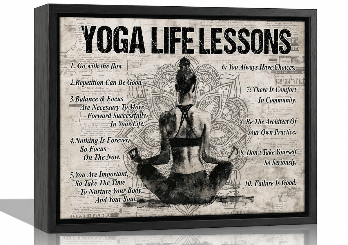 Black Framed Zen Yoga Life Lessons Canvas Wall Art 12x16in (Yoga / 16"L x 12"W)