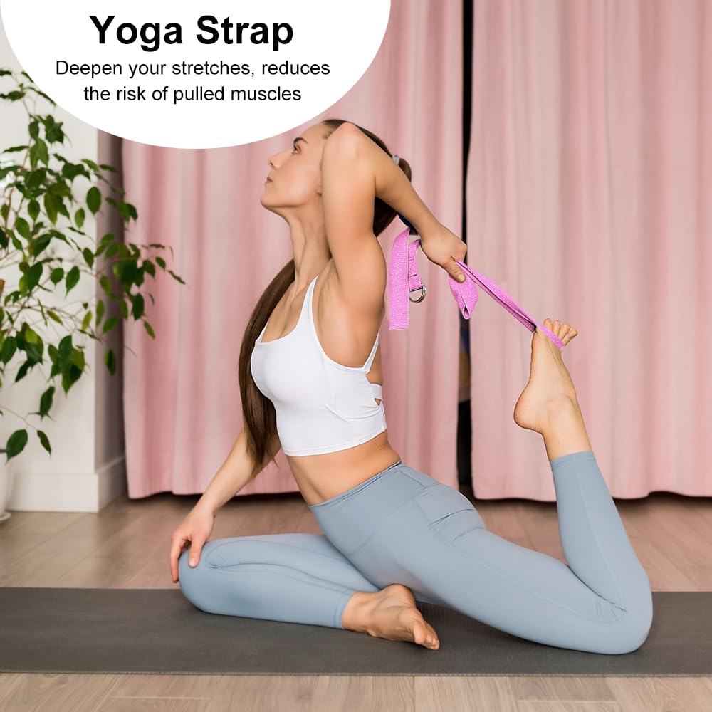 2 Yoga Block and 2 Yoga Strap Set (Pink B / 9×6×3")