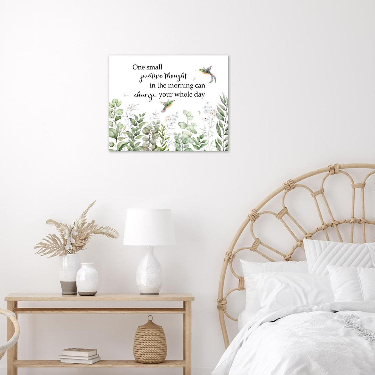 Hummingbird Plant Wall Art Prints Inspirational Green Eucalyptus Leaf Canvas Wall Art for Bathroom Bird with Floral Botanical Canvas Paintings Wall Decor for Bedroom Living Room (8"L x 10"W / Green)