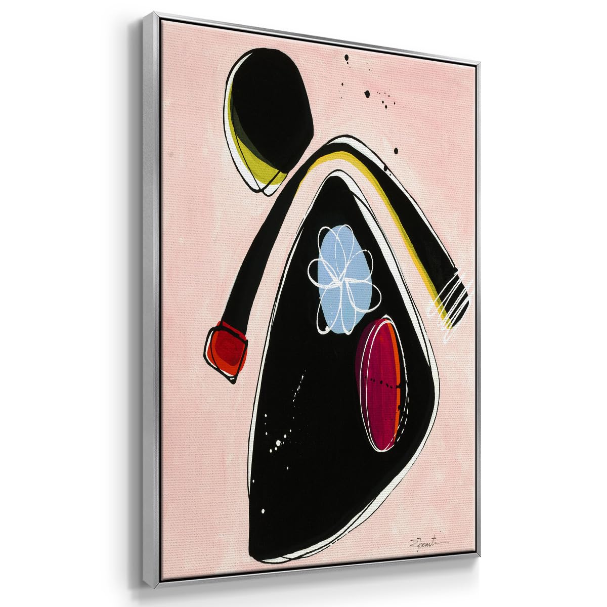 Canvas Home Decor Silver Floating Frame Artwork Prints Little Kid Wanna Play Abstract Paintings for Bedroom Office Kitchen (37"L x 25"W / Wanna Play? II)