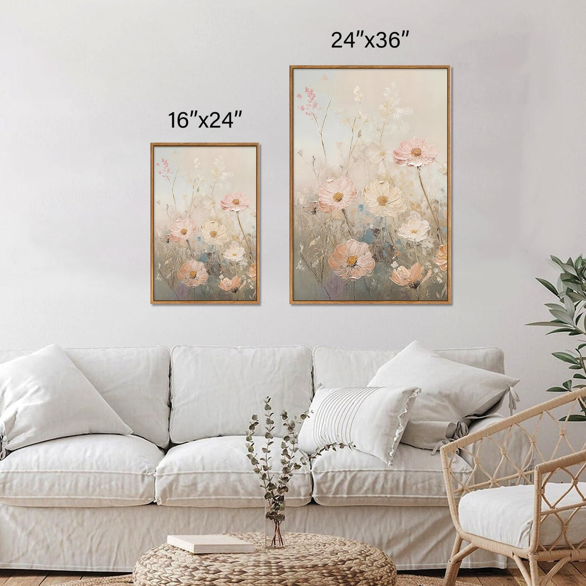 Dusty Pastel Floral Framed Canvas Wall Art Set (Dusty Pastel floral / 36"L x 24"W)