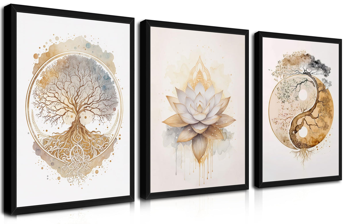 Wood Framed Tree of Life Wall Art Set of 3 (Golden Tree of Life / 24"L x 16"W)