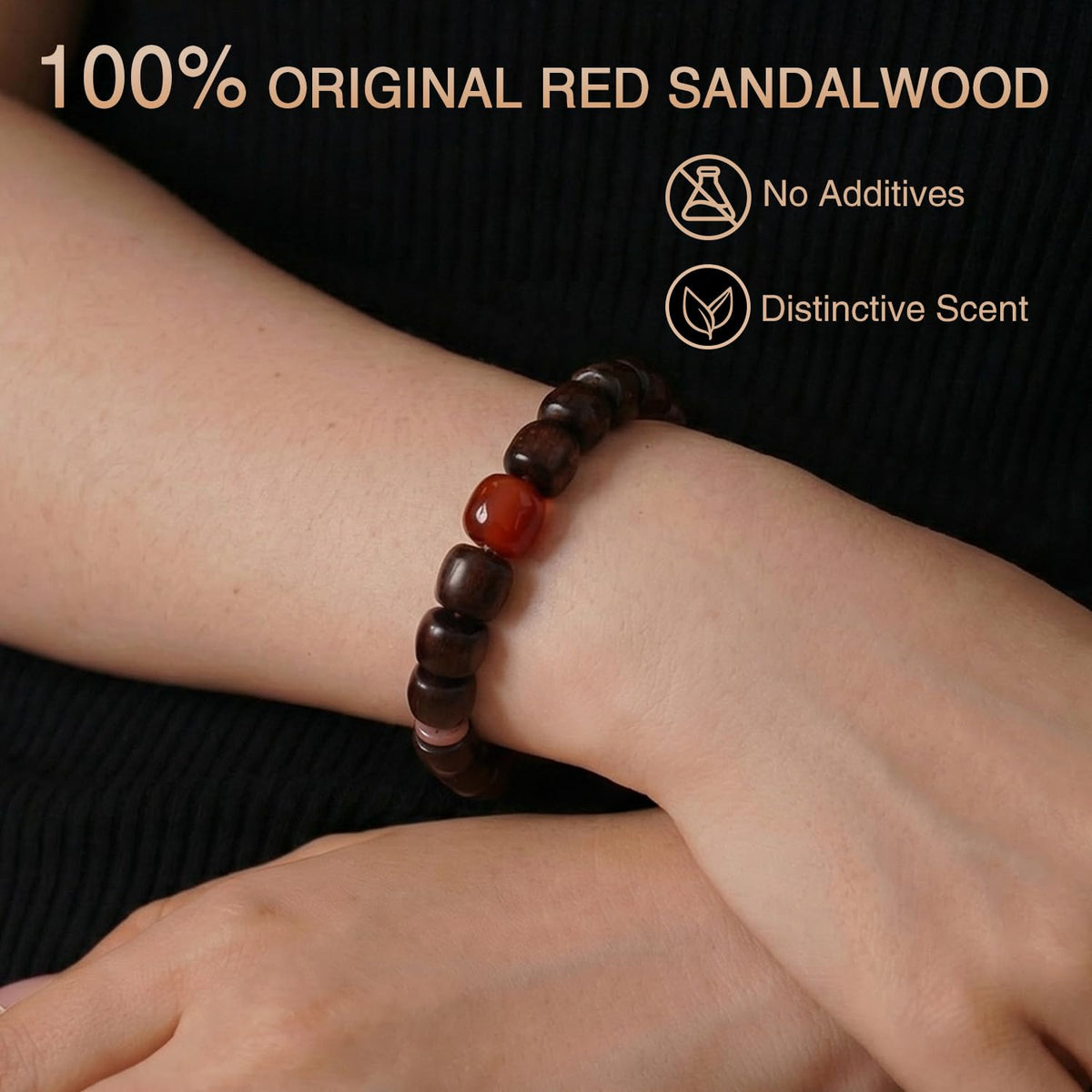 Red Sandalwood Mala Bead Bracelet with Natural Southern Red Agate (Sandalwood + Southern Red Agate)