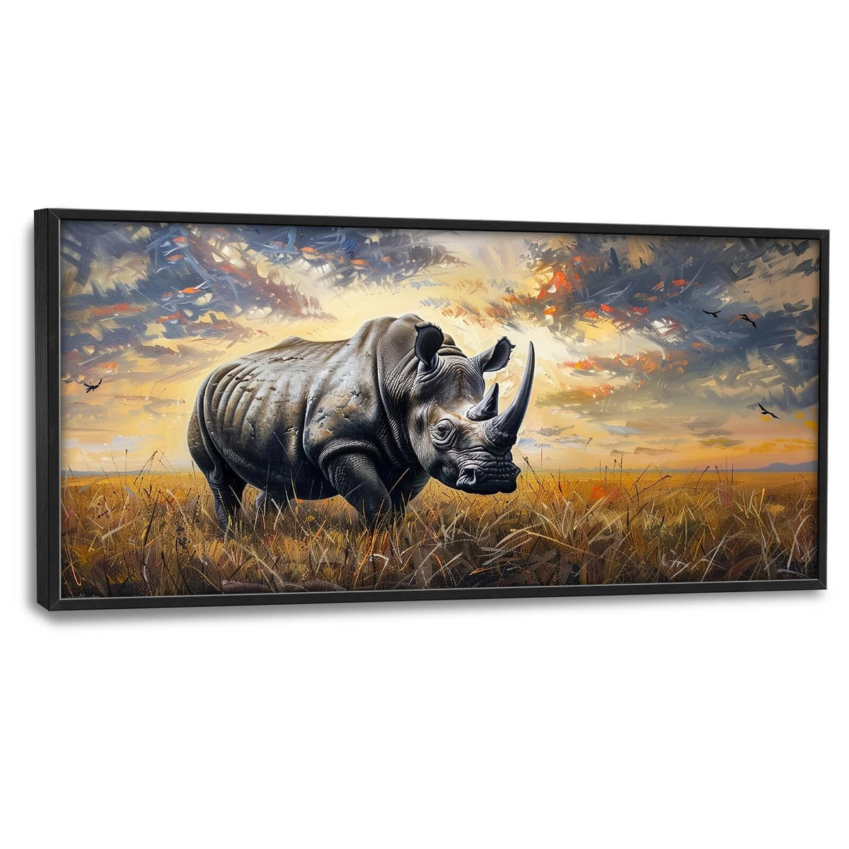 Rhino Large Wall Art Rustic Cool Wild Animal Rhinoceros Pictures Sunset Field Landscape Wall Decor Canvas Print Painting Artwork for Bathroom Living Room Bedroom 60L x 30W (Rhino / 60"L x 30"W)