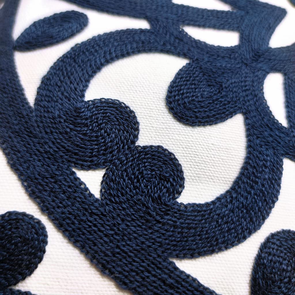Boho Embroidered Lumbar Throw Pillow Cover 12"x 20" (Navy / 20" x 12" (Pack of 1))