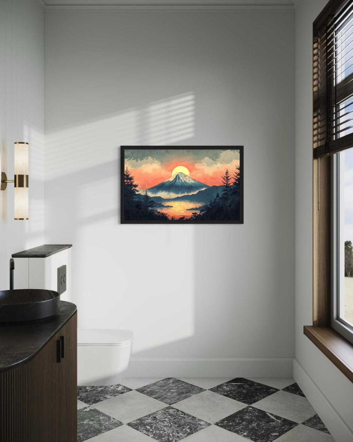 Mount Fuji Sunrise Unframed Wall Art Print Poster (Mount Fuji Sunrise / 20"L x 16"W)